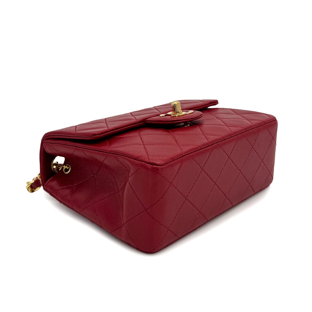 Luxury Promise Japan VINTAGE CHANEL MINI SQUARE 17 CHAIN SHOULDER BAG RED LAMB SKIN GOLD HARDWARE 90307916