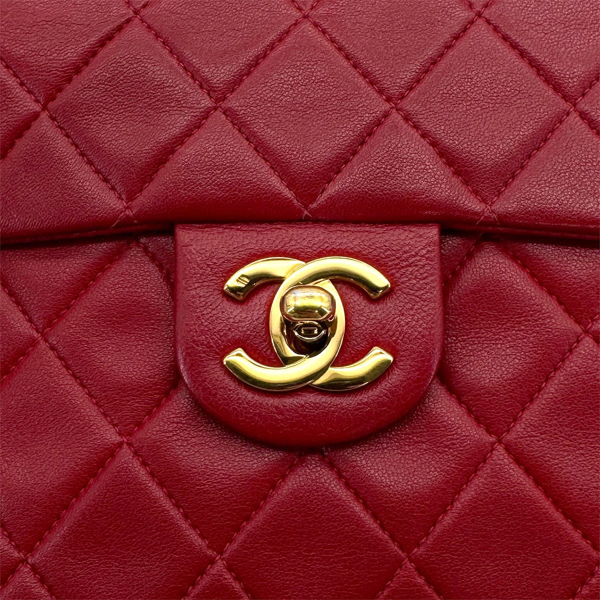 Luxury Promise Japan VINTAGE CHANEL MINI SQUARE 17 CHAIN SHOULDER BAG RED LAMB SKIN GOLD HARDWARE 90317890