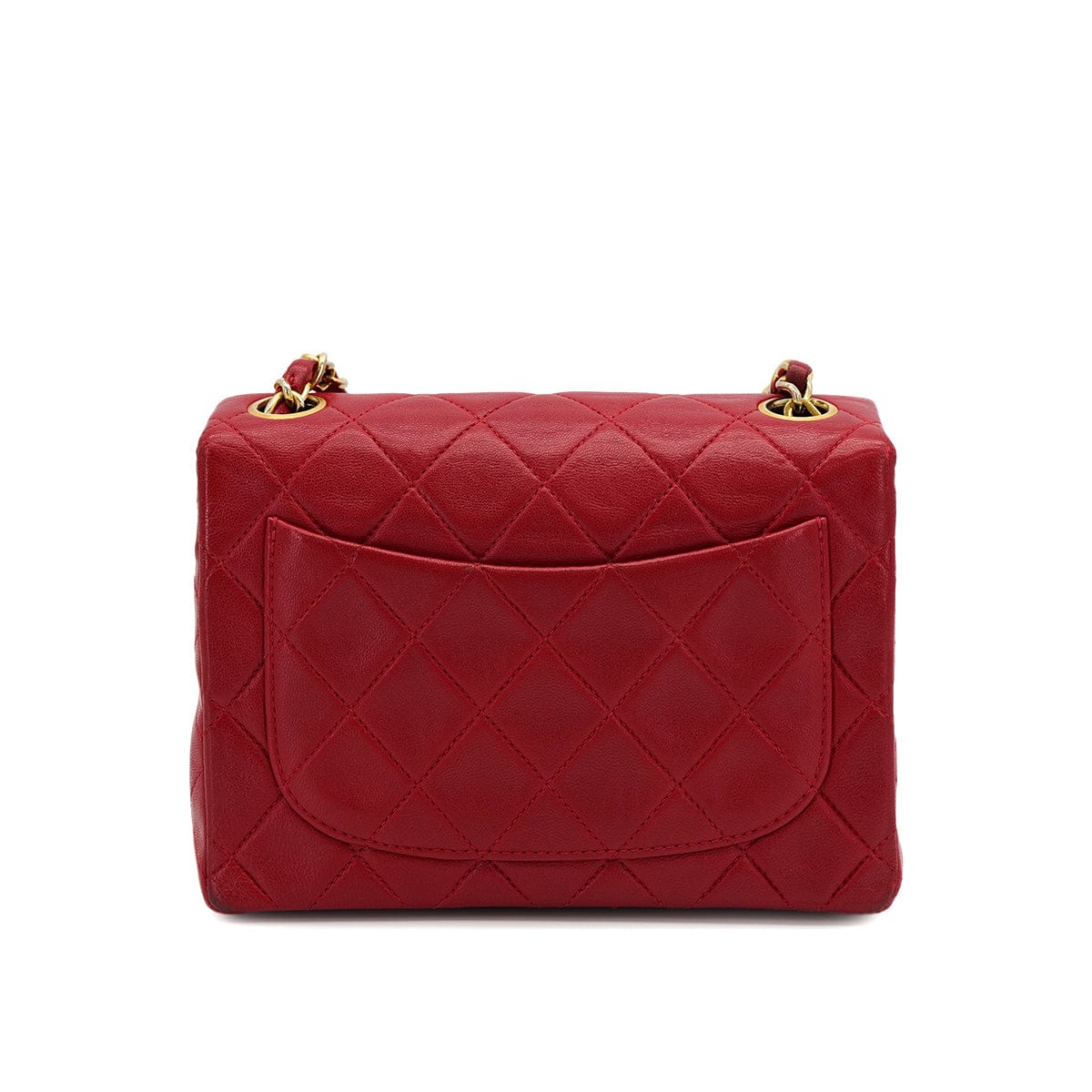 Luxury Promise Japan VINTAGE CHANEL MINI SQUARE 17 CHAIN SHOULDER BAG RED LAMB SKIN GOLD HARDWARE 90317890