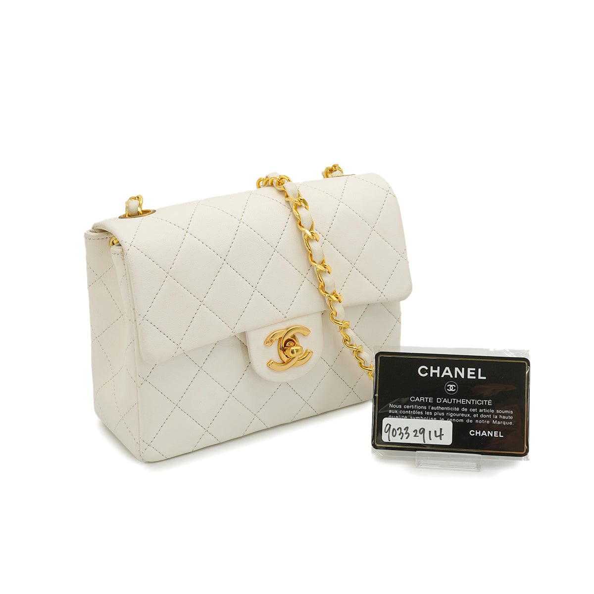 Luxury Promise Japan VINTAGE CHANEL MINI SQUARE 17 CHAIN SHOULDER BAG WHITE LAMB SKIN GOLD HARDWARE 90332914