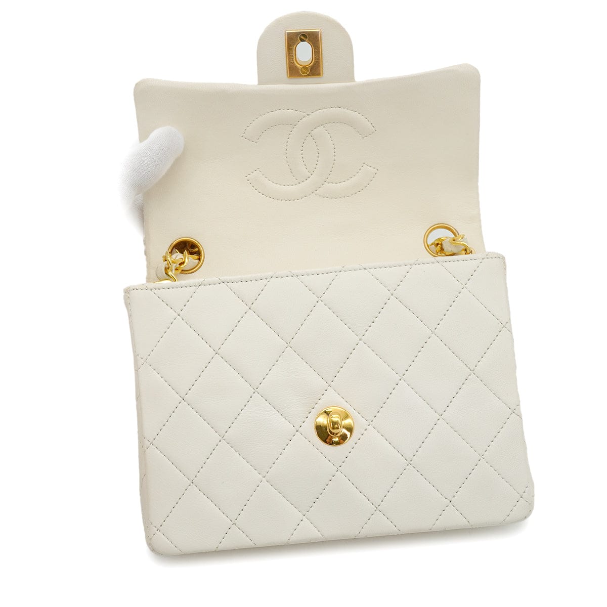 Luxury Promise Japan VINTAGE CHANEL MINI SQUARE 17 CHAIN SHOULDER BAG WHITE LAMB SKIN GOLD HARDWARE 90332914