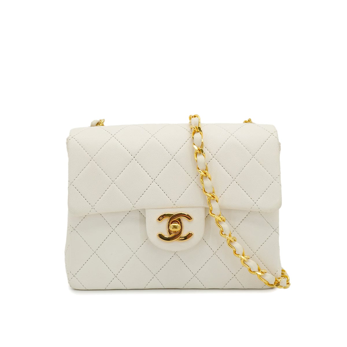 Luxury Promise Japan VINTAGE CHANEL MINI SQUARE 17 CHAIN SHOULDER BAG WHITE LAMB SKIN GOLD HARDWARE 90332914
