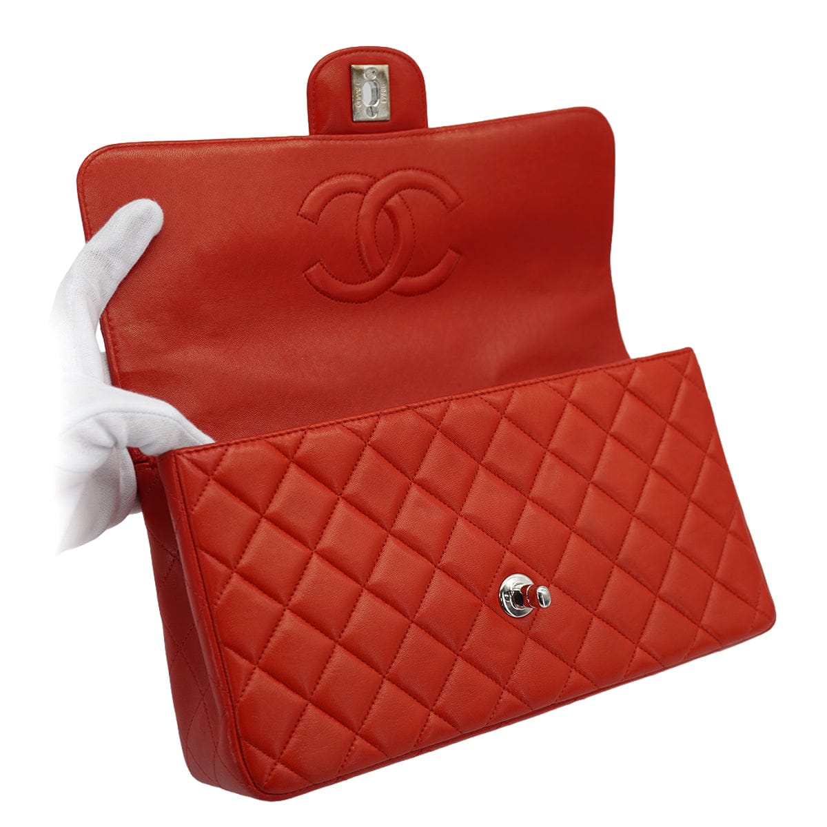 Luxury Promise Japan VINTAGE CHANEL PARENT-CHILD BAG PARENTS ONLY RED LAMB SKIN SILVER HARDWARE 90335317