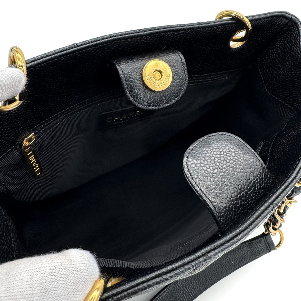 Luxury Promise Japan VINTAGE CHANEL PST CHAIN TOTE BAG BLACK CAVIAR SKIN GOLD HARDWARE 90317909