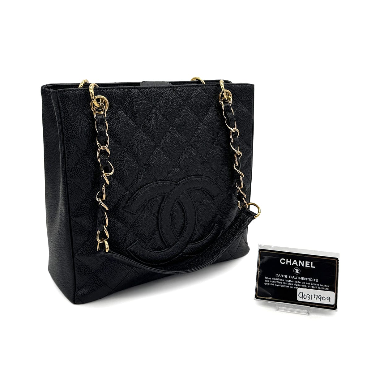 Luxury Promise Japan VINTAGE CHANEL PST CHAIN TOTE BAG BLACK CAVIAR SKIN GOLD HARDWARE 90317909