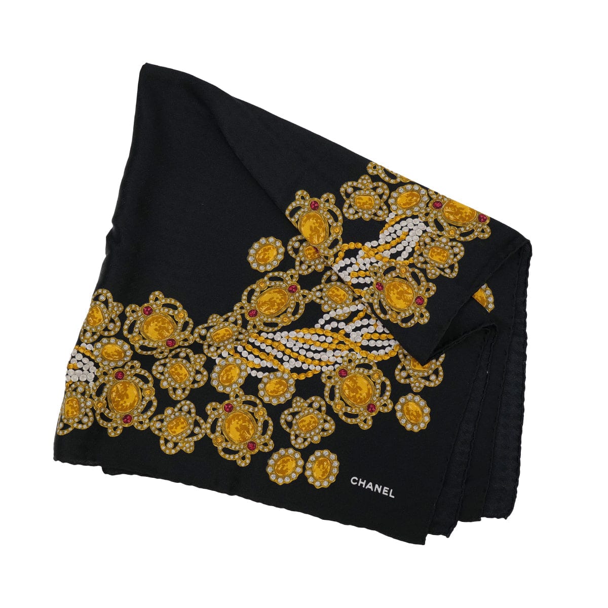 Luxury Promise Japan VINTAGE CHANEL SCARF BIJOU PATTERN BLACK SILK 90312709