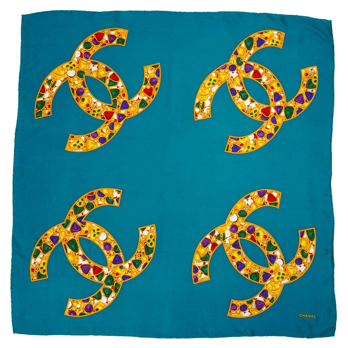 Luxury Promise Japan VINTAGE CHANEL SCARF COCOMARK GRIPOIX JEWELRY PATTERN BLUE SILK 90344584