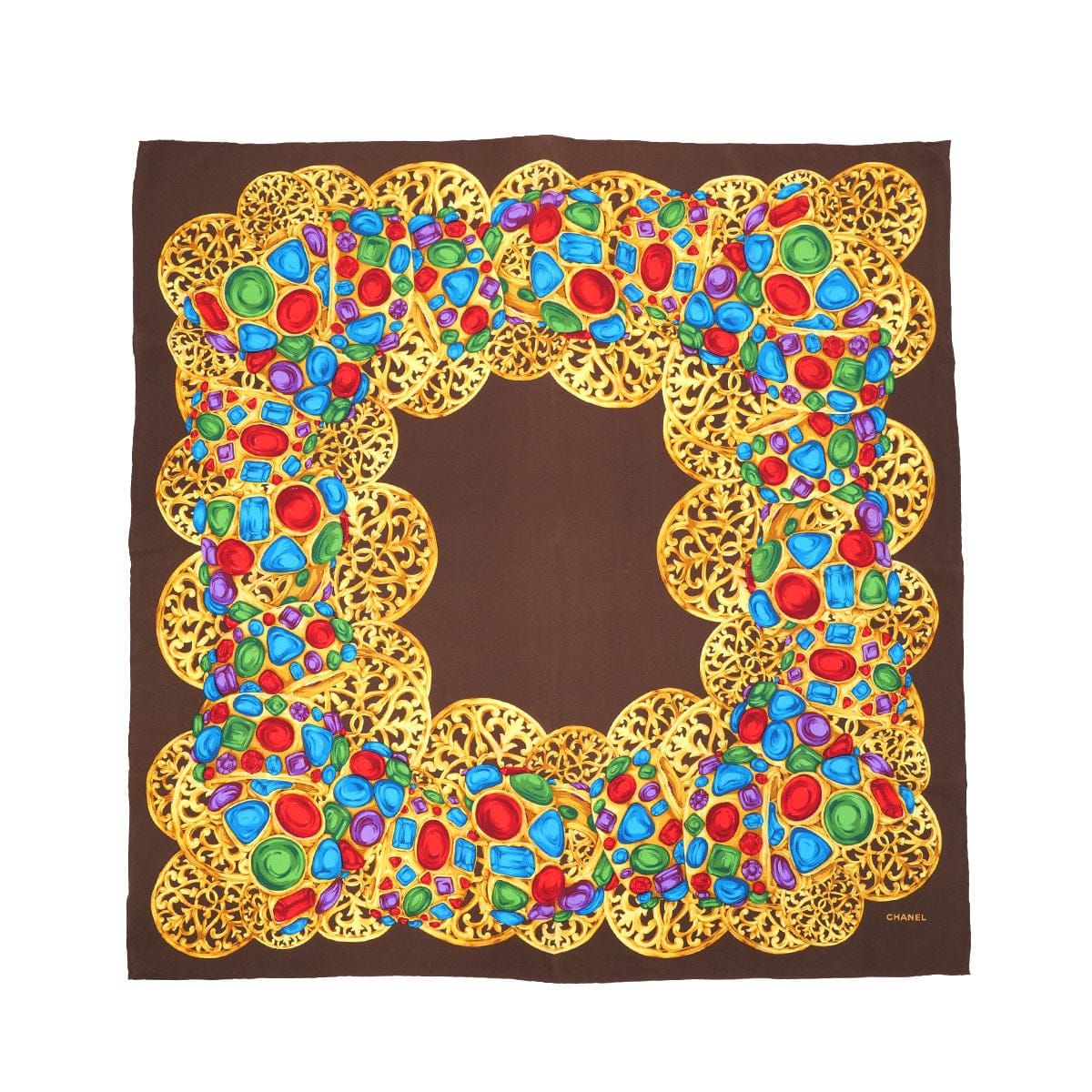 Luxury Promise Japan VINTAGE CHANEL SCARF GRIPOA BIJOU PATTERN BROWN SILK 90313362