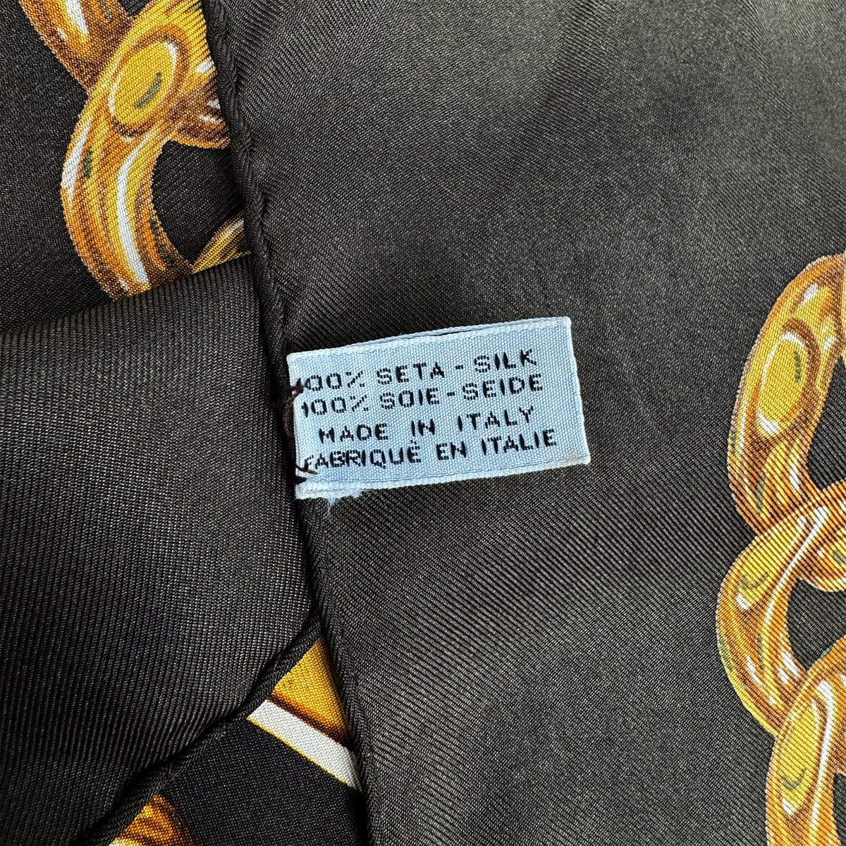 Luxury Promise Japan VINTAGE CHANEL SCARF LOGO CHAIN PATTERN KAHKI GOLD SILK 90318649