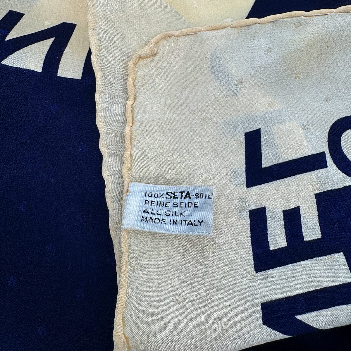 Luxury Promise Japan VINTAGE CHANEL SCARF MADEMOISELLE LOGO NAVY SILK 90321122