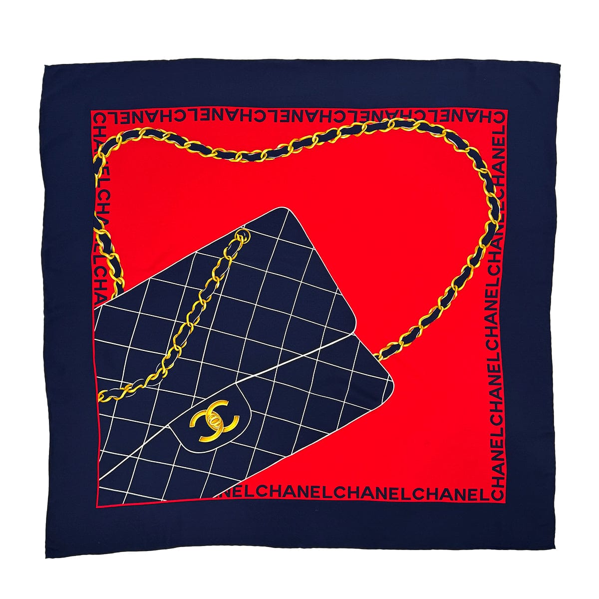 Luxury Promise Japan VINTAGE CHANEL SCARF MATELASSE BAG COCOMARK NAVY RED SILK 90319122