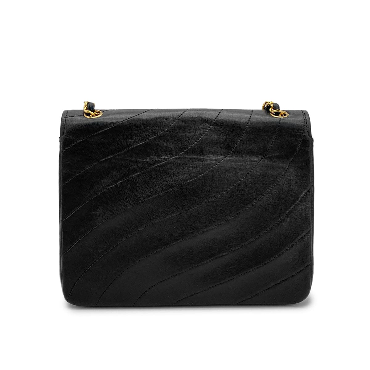 Luxury Promise Japan VINTAGE CHANEL SPIRAL CHAIN SHOULDER BAG BLACK LAMB SKIN GOLD HARDWARE 90315438