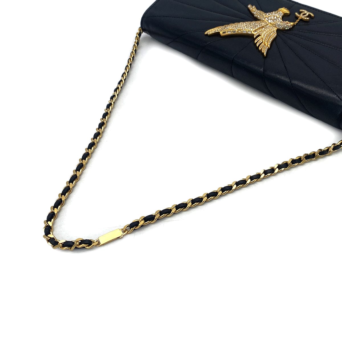 Luxury Promise Japan VINTAGE CHANEL STRASS IMPERIAL EAGLE CLUTCH CHAIN SHOULDER BAG RHINESTONE BLACK LAMB SKIN 90304710