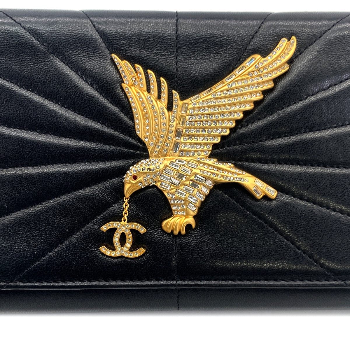 Luxury Promise Japan VINTAGE CHANEL STRASS IMPERIAL EAGLE CLUTCH CHAIN SHOULDER BAG RHINESTONE BLACK LAMB SKIN 90304710