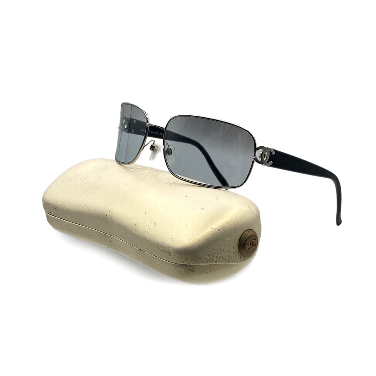 luxury promise japan VINTAGE CHANEL SUNGLASSES COCOMARK BLACK SILVER EYEWEAR 90312547