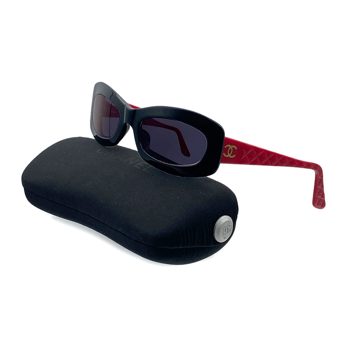 Luxury Promise Japan VINTAGE CHANEL SUNGLASSES COCOMARK MATELASSE RED BLACK EYEWEAR 90312548