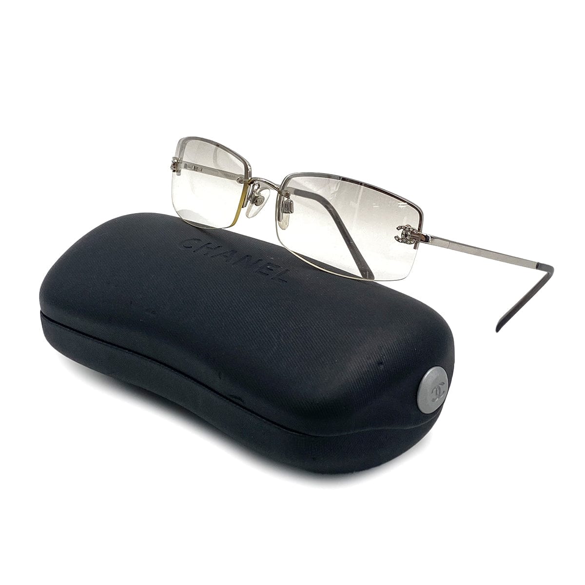 Luxury Promise Japan VINTAGE CHANEL SUNGLASSES COCOMARK RHINESTONE CLEAR SILVER EYEWEAR 90314740