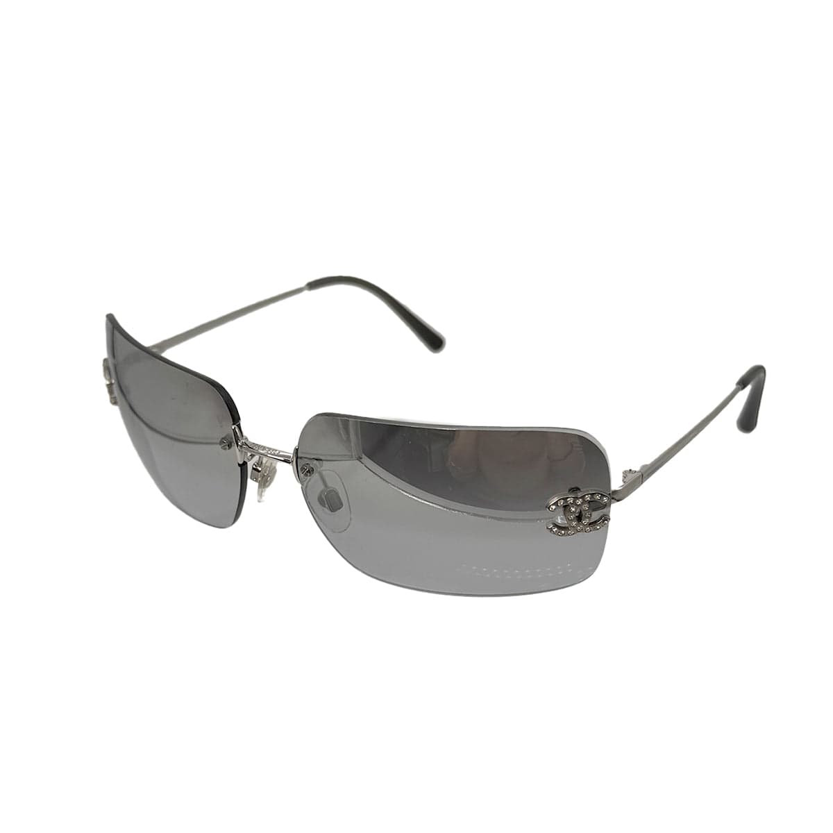Luxury Promise Japan VINTAGE CHANEL SUNGLASSES COCOMARK RHINESTONE GRAY SILVER EYEWEAR 90322540