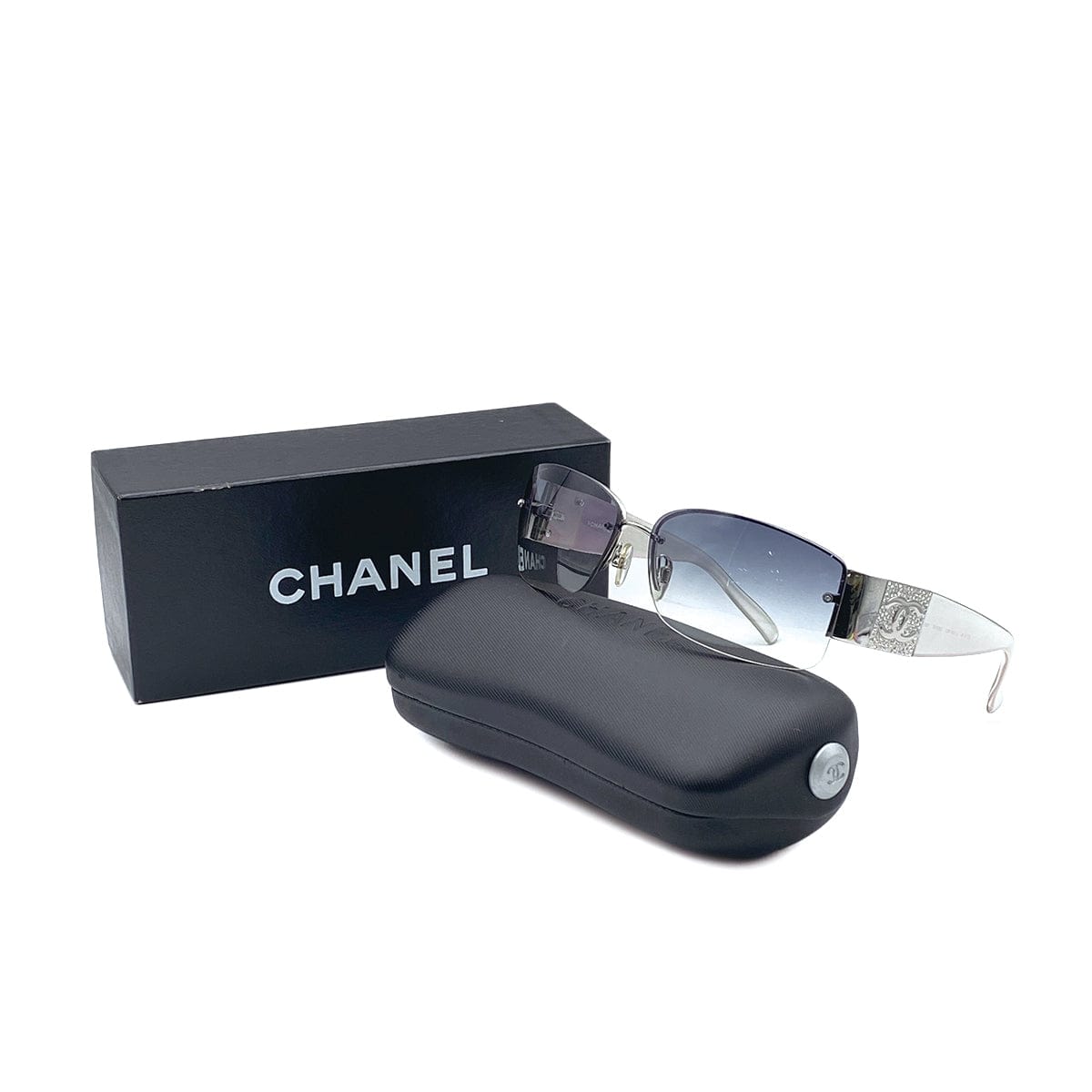 Luxury Promise Japan VINTAGE CHANEL SUNGLASSES RIMLESS COCOMARK RHINESTONE SMOKE GRAY EYEWEAR 90312541