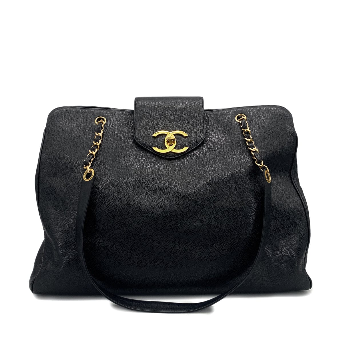 Luxury Promise Japan VINTAGE CHANEL SUPER MODEL CHAIN TOTE BAG BLACK CAVIAR SKIN GOLD HARDWARE 90313550