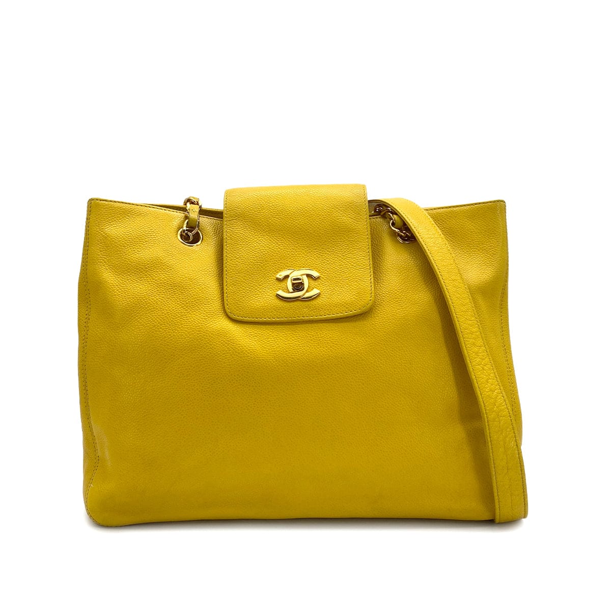Luxury Promise Japan VINTAGE CHANEL SUPER MODEL CHAIN TOTE BAG YELLOW CAVIAR SKIN GOLD HARDWARE 90323096
