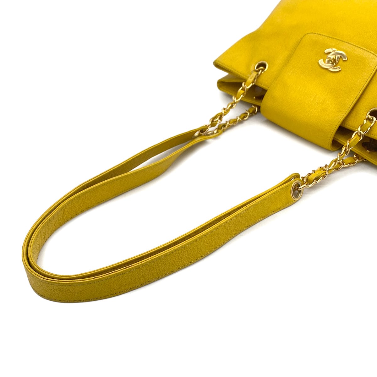 Luxury Promise Japan VINTAGE CHANEL SUPER MODEL CHAIN TOTE BAG YELLOW CAVIAR SKIN GOLD HARDWARE 90323096
