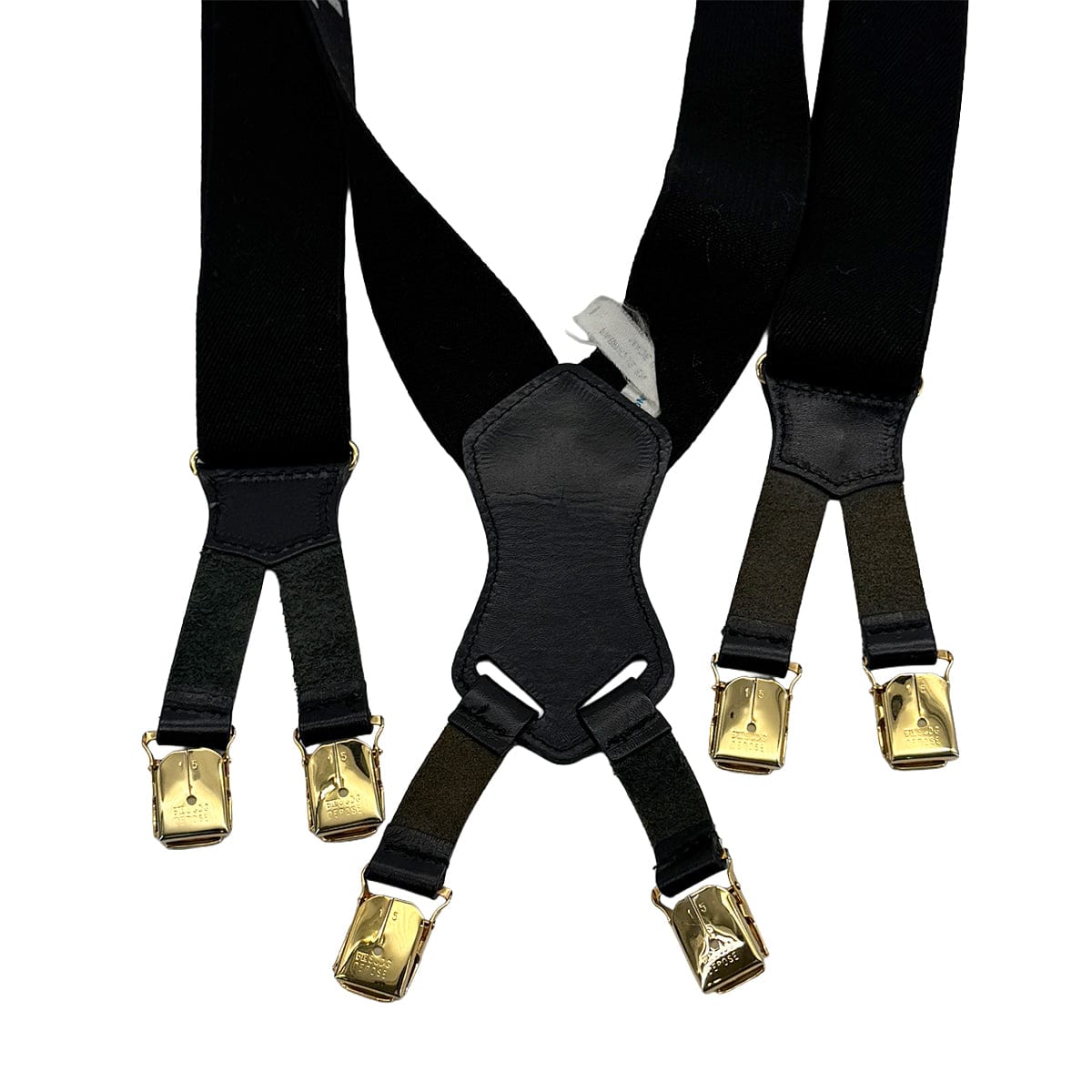Luxury Promise Japan VINTAGE CHANEL SUSPENDER LOGO BLACK WHITE CANVAS LEATHER 90311994