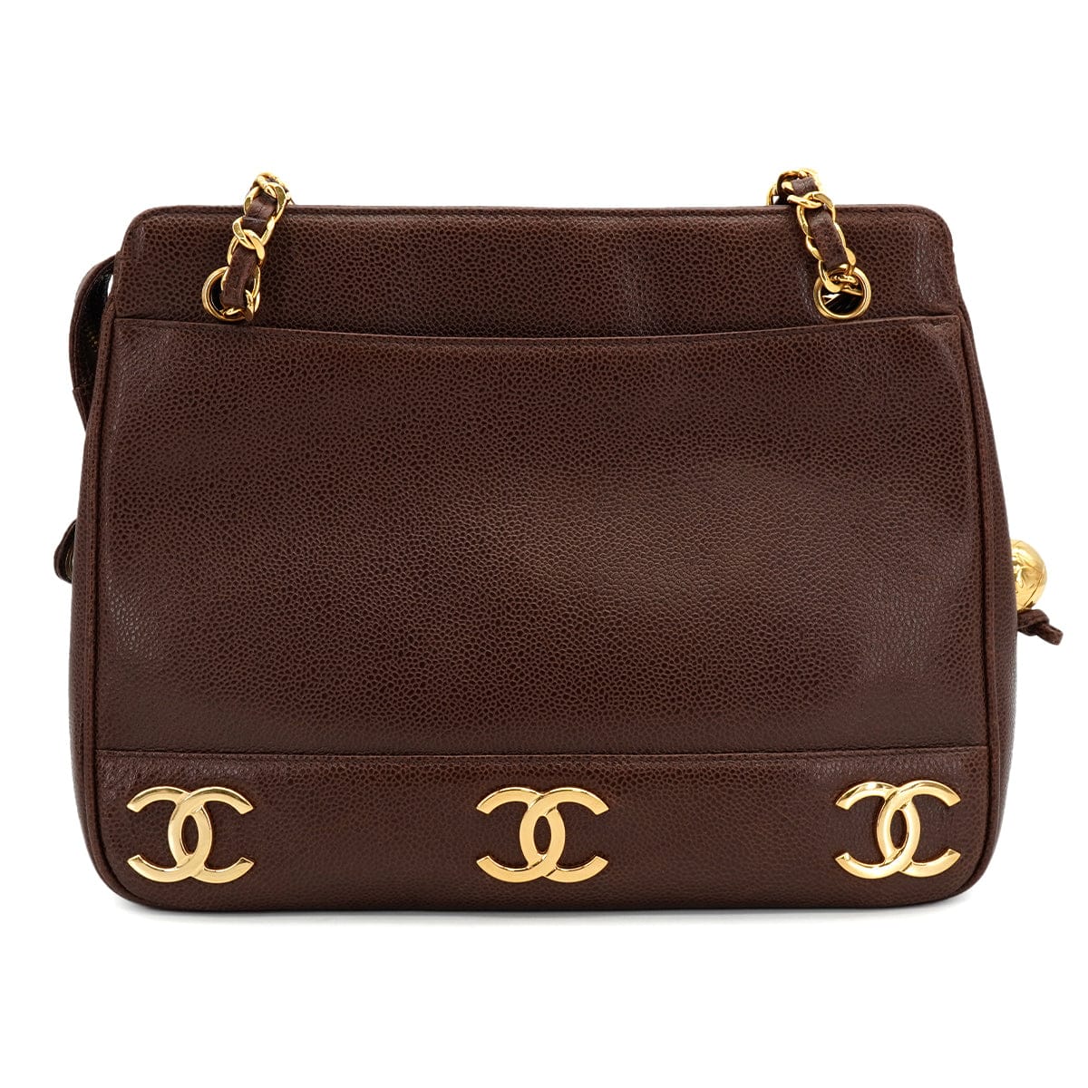 Luxury Promise Japan VINTAGE CHANEL TRIPLE COCO CHAIN SHOULDER BAG BROWN CAVIAR SKIN GOLD HARDWARE 90333760