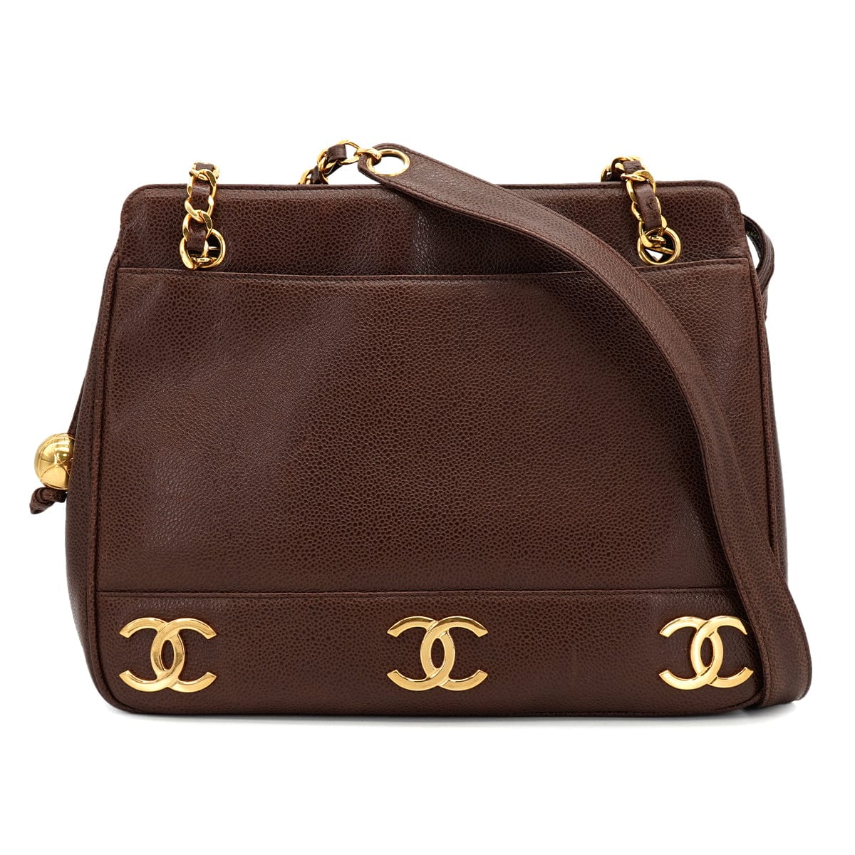 Luxury Promise Japan VINTAGE CHANEL TRIPLE COCO CHAIN SHOULDER BAG BROWN CAVIAR SKIN GOLD HARDWARE 90333760