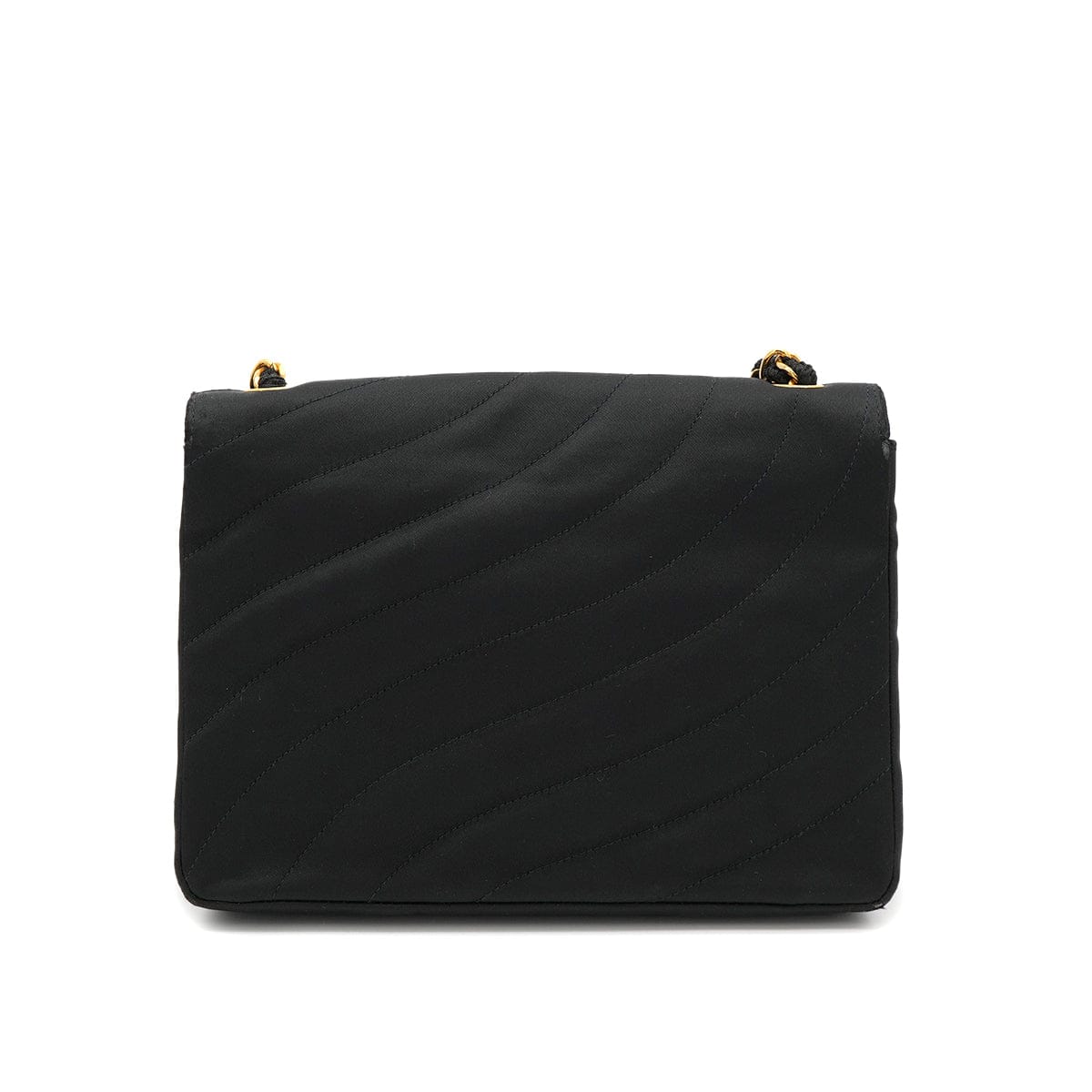 Luxury Promise Japan VINTAGE CHANEL TURN LOCK CHAIN SHOULDER BAG BLACK SATIN GOLD HARDWARE 90323203