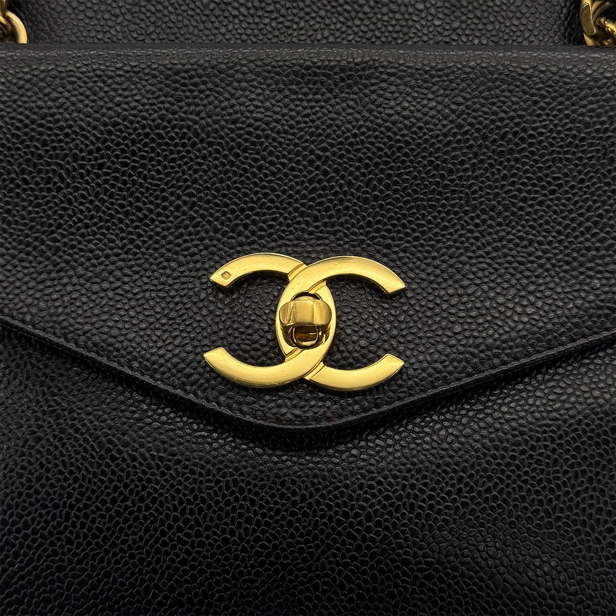Luxury Promise Japan VINTAGE CHANEL TURN LOCK CHAIN TOTE BAG BLACK CAVIAR SKIN GOLD HARDWARE 90314371
