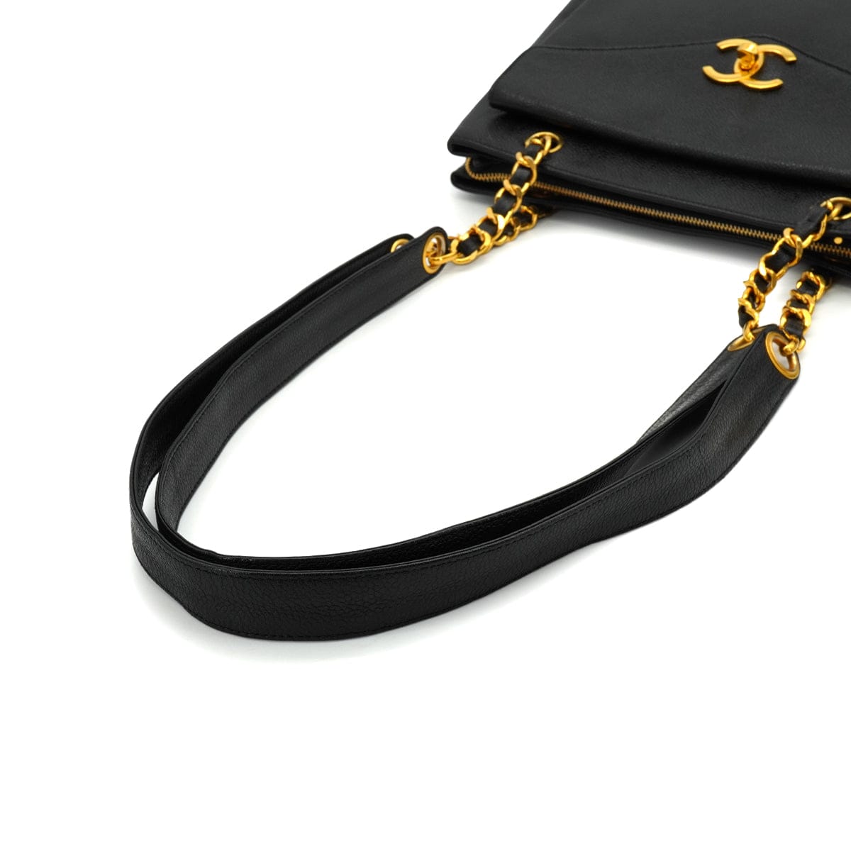 Luxury Promise Japan VINTAGE CHANEL TURN LOCK CHAIN TOTE BAG BLACK CAVIAR SKIN GOLD HARDWARE 90340502