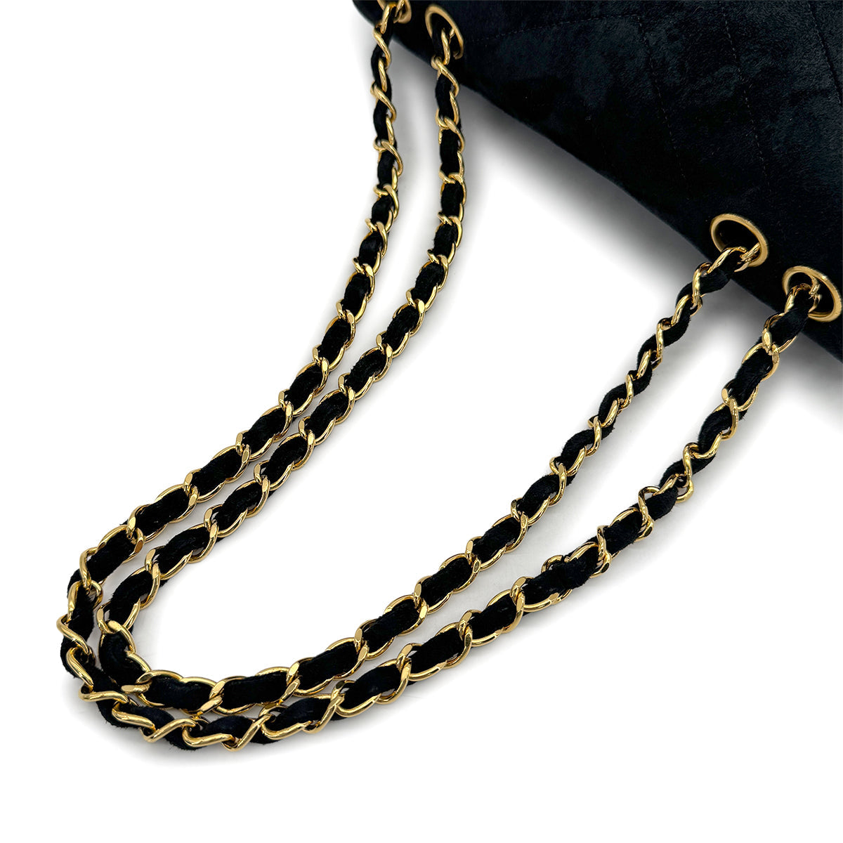 VINTAGE CHANEL V STITCH CHAIN SHOULDER BAG BLACK SUEDE GOLD HARDWARE 90317296
