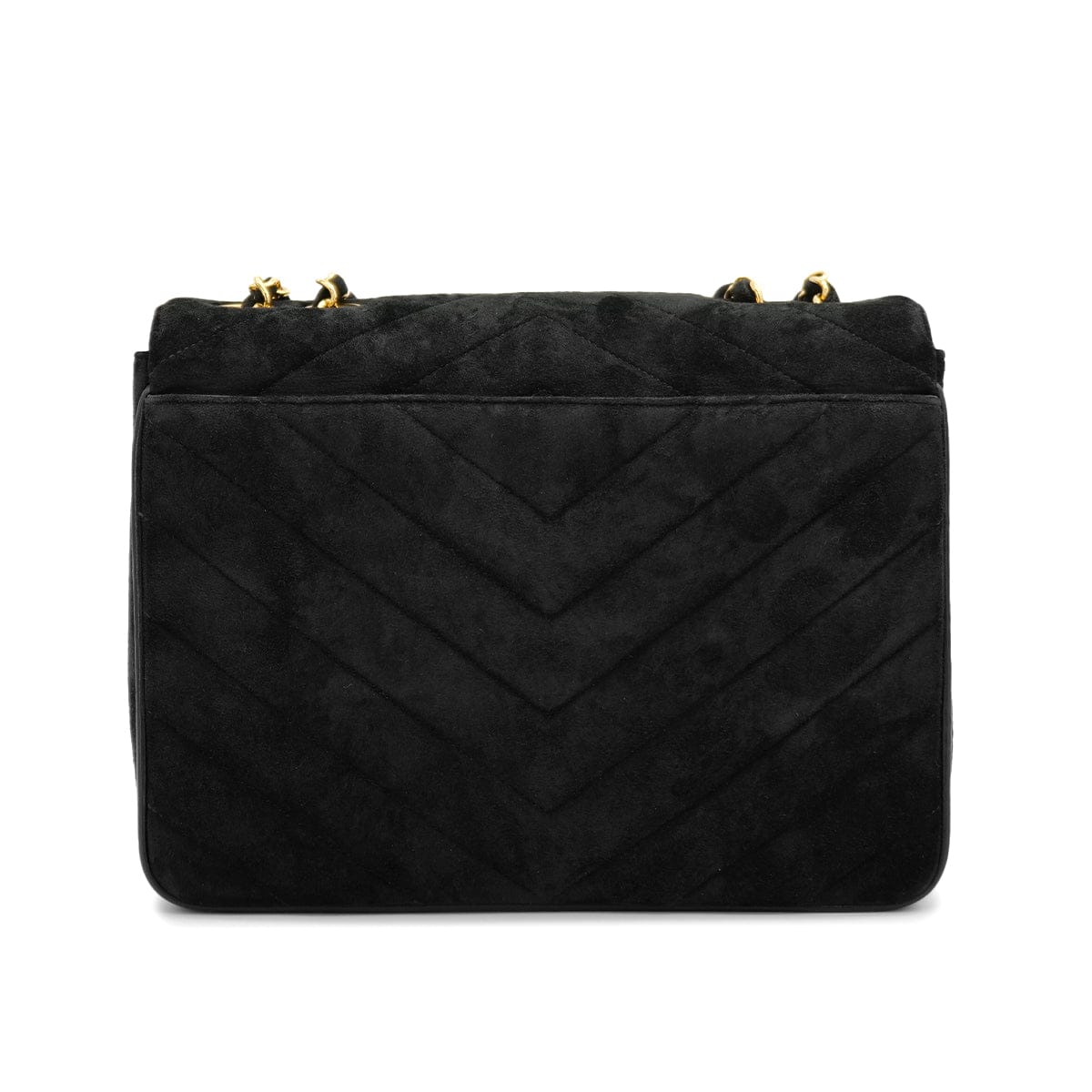 VINTAGE CHANEL V STITCH CHAIN SHOULDER BAG BLACK SUEDE GOLD HARDWARE 90317296