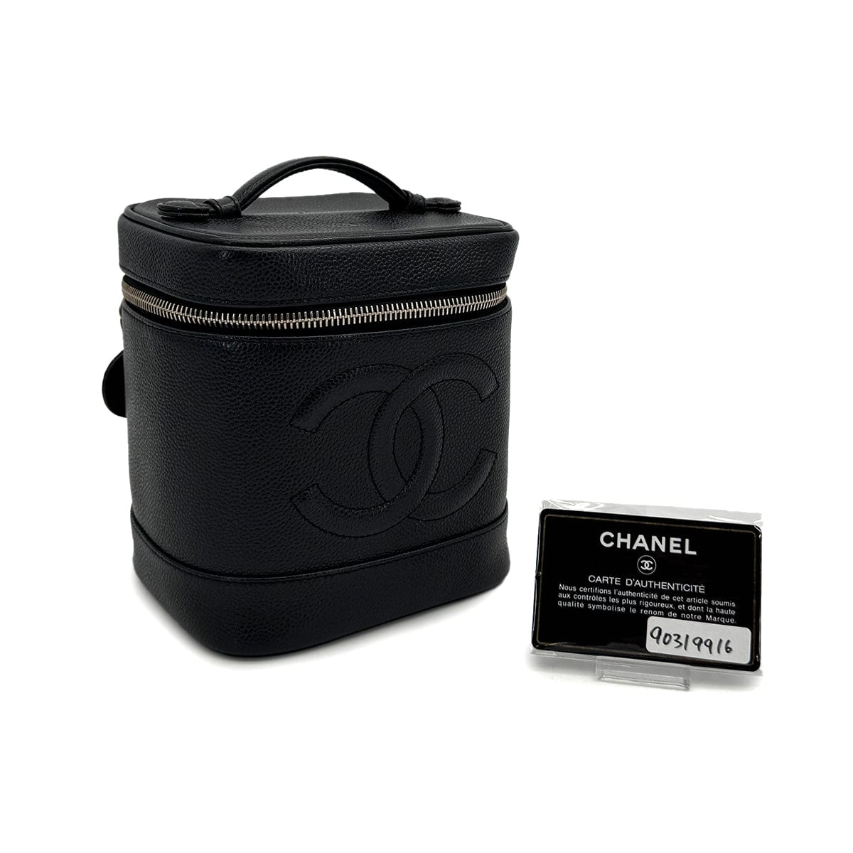 Luxury Promise Japan VINTAGE CHANEL VANITY HAND BAG BLACK CAVIAR SKIN 90319916