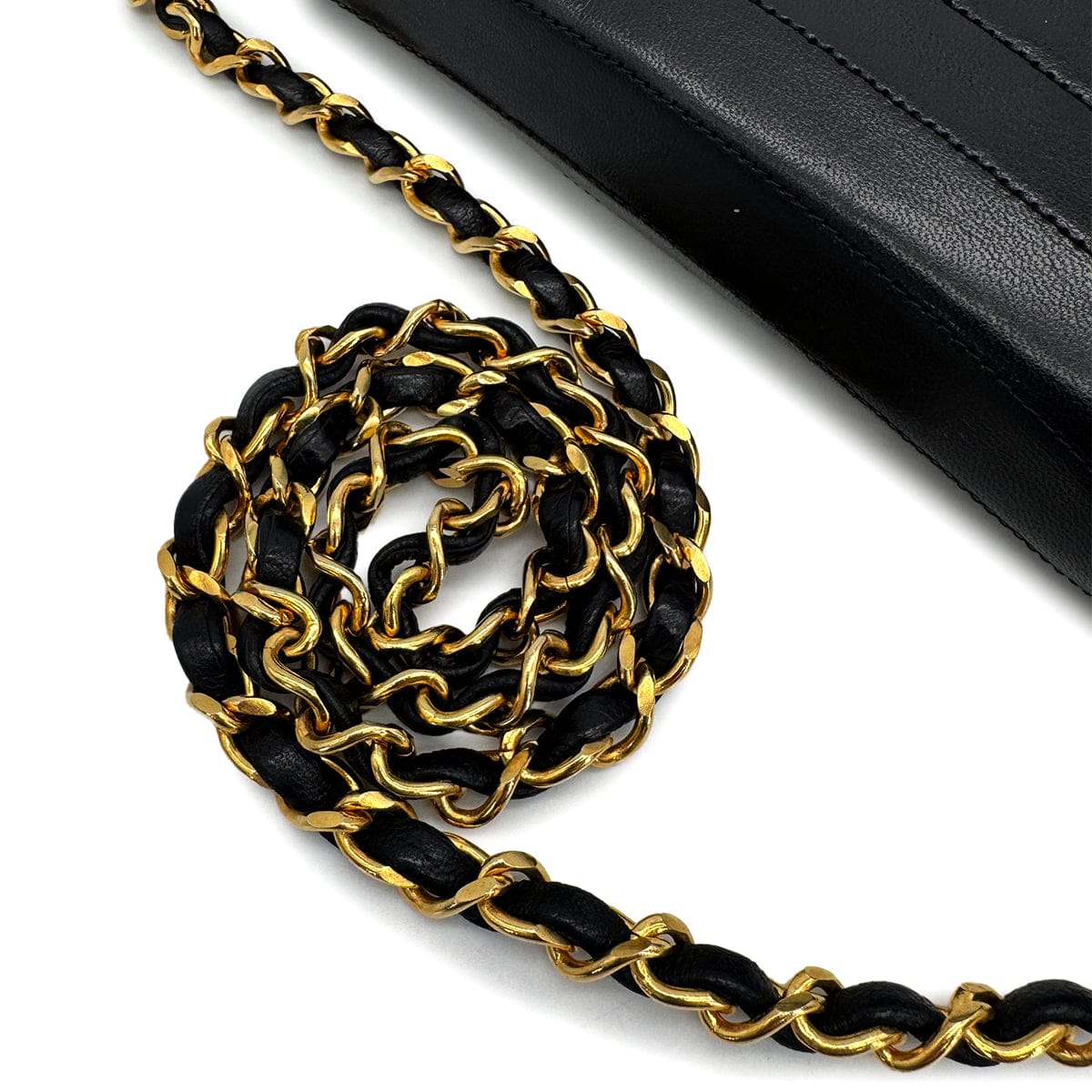 Luxury Promise Japan VINTAGE CHANEL WAVE STITCH CHAIN SHOULDER BAG BLACK LAMB SKIN GOLD HARDWARE 90324278