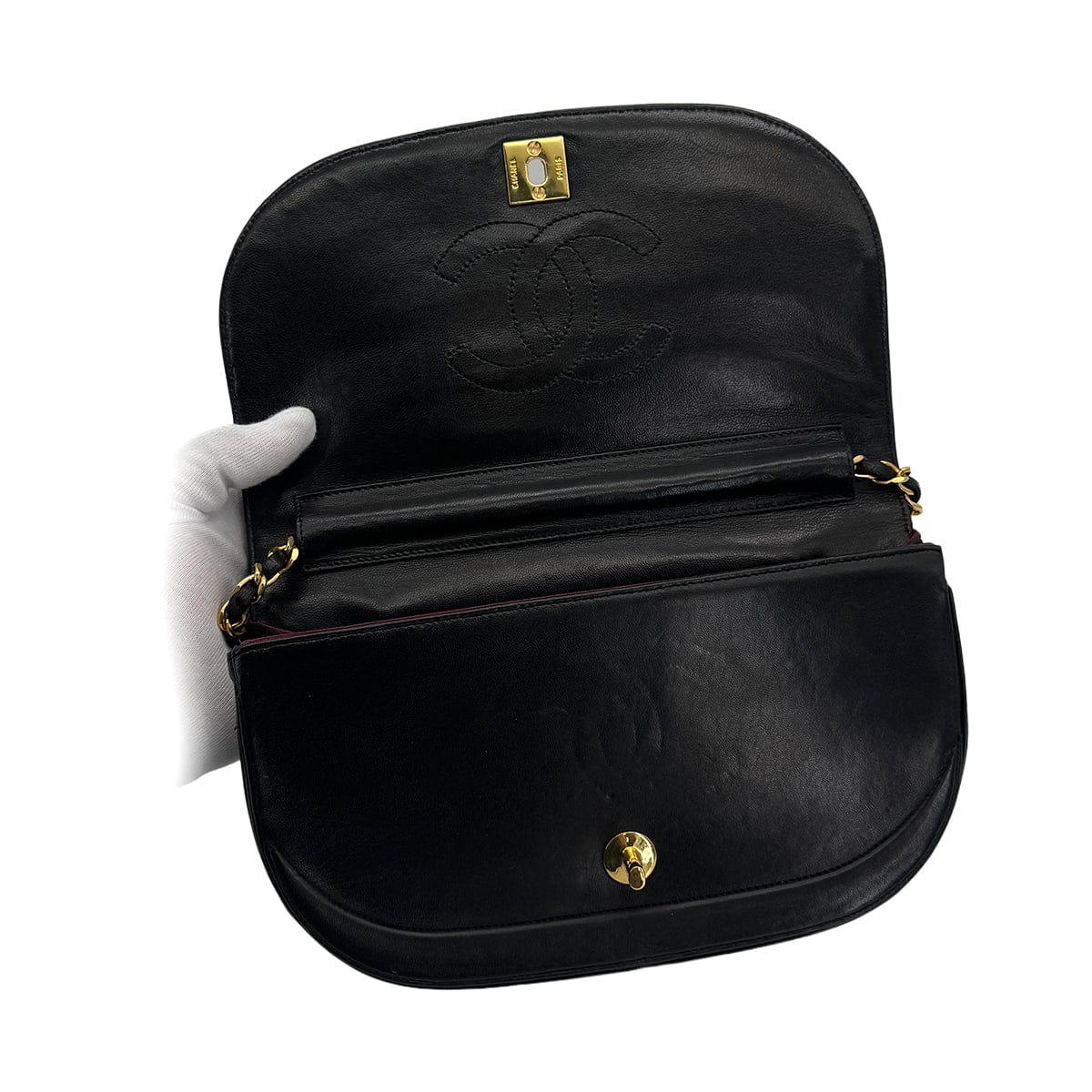 Luxury Promise Japan VINTAGE CHANEL WAVE STITCH CHAIN SHOULDER BAG BLACK LAMB SKIN GOLD HARDWARE 90324278
