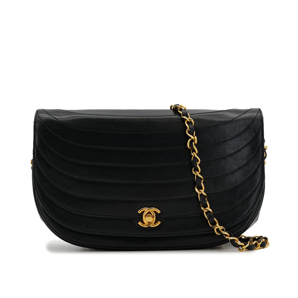 Luxury Promise Japan VINTAGE CHANEL WAVE STITCH CHAIN SHOULDER BAG BLACK LAMB SKIN GOLD HARDWARE 90324278