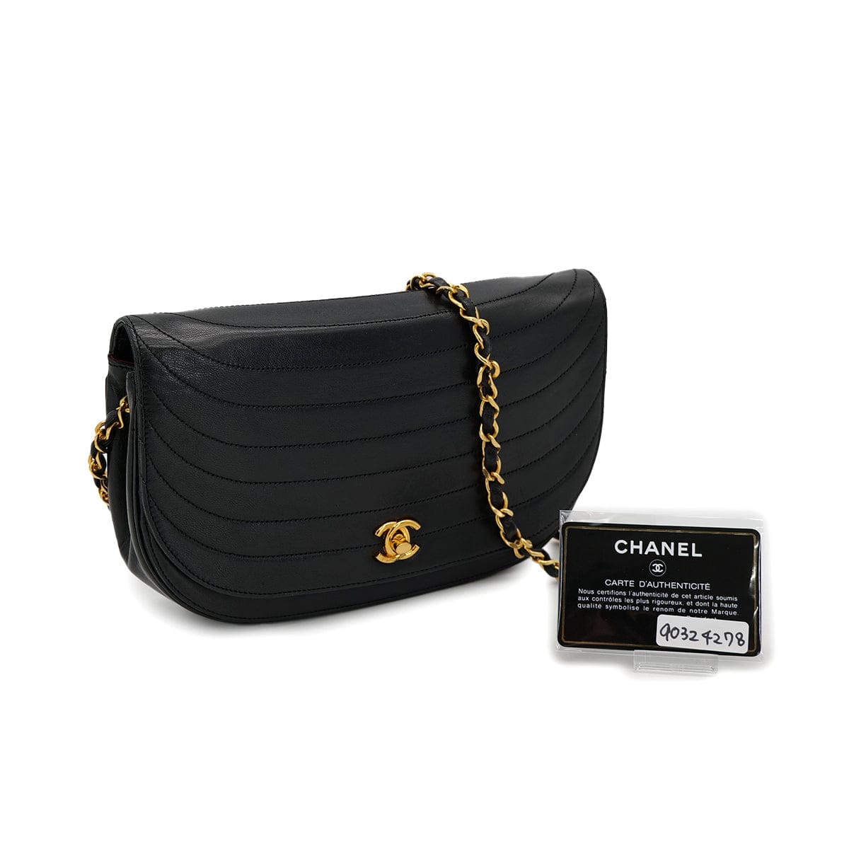 Luxury Promise Japan VINTAGE CHANEL WAVE STITCH CHAIN SHOULDER BAG BLACK LAMB SKIN GOLD HARDWARE 90324278