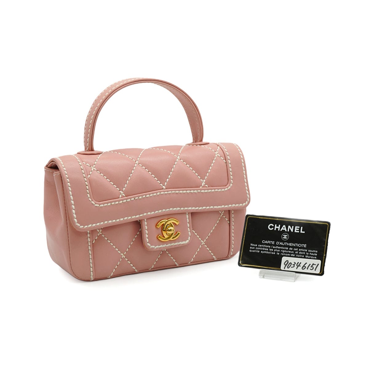 Luxury Promise Japan VINTAGE CHANEL WILD STITCH HAND BAG PINK LEATHER GOLD HARDWARE 90346151