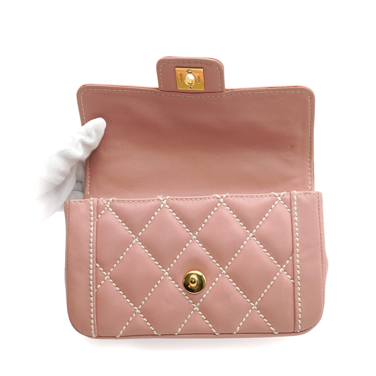Luxury Promise Japan VINTAGE CHANEL WILD STITCH HAND BAG PINK LEATHER GOLD HARDWARE 90346151