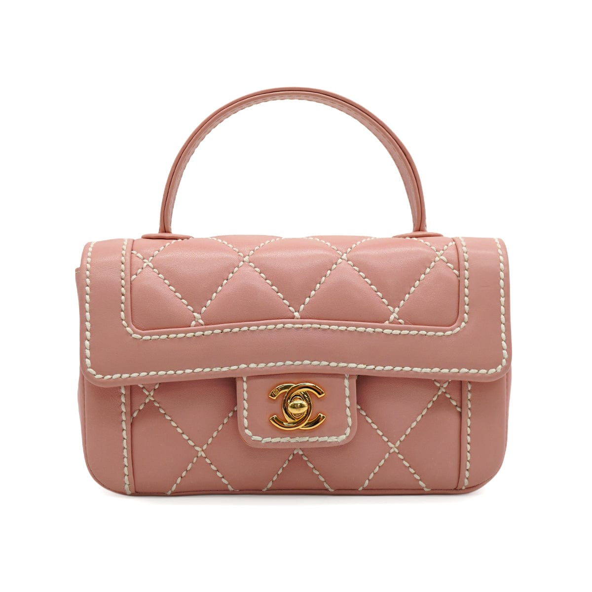 Luxury Promise Japan VINTAGE CHANEL WILD STITCH HAND BAG PINK LEATHER GOLD HARDWARE 90346151