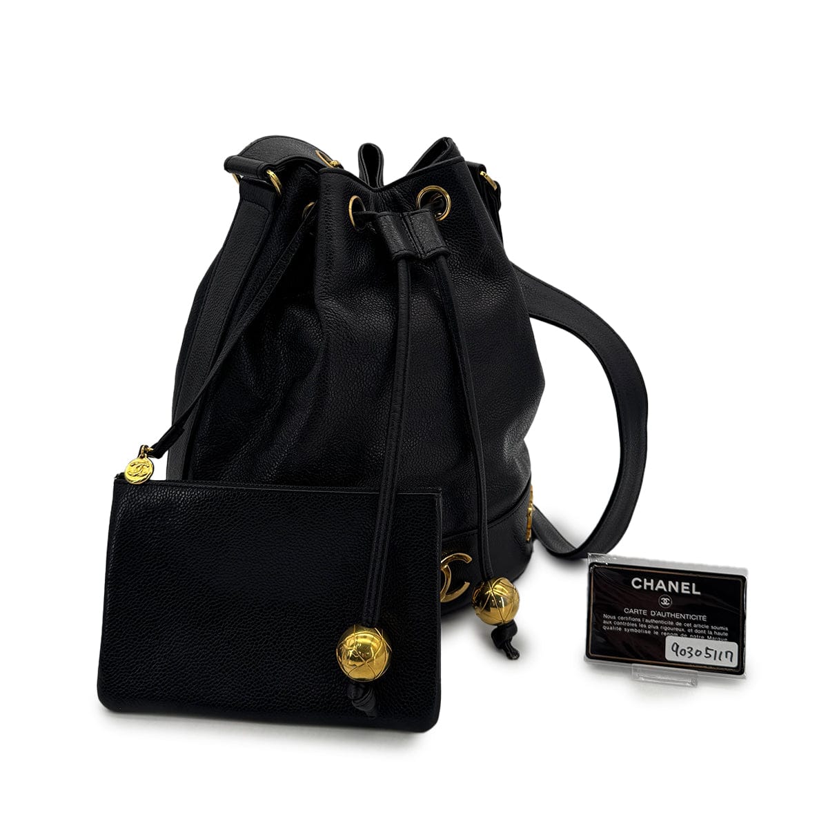 Luxury Promise Japanm1 CHANEL VINTAGE TRIPLE COCOMARK DRAWSTRING CHAIN SHOULDER BAG BLACK CAVIAR SKIN 90305117