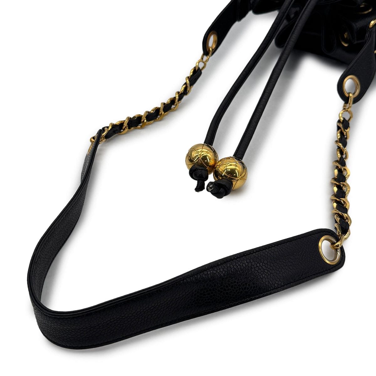 Luxury Promise Japanm1 CHANEL VINTAGE TRIPLE COCOMARK DRAWSTRING CHAIN SHOULDER BAG BLACK CAVIAR SKIN 90305117