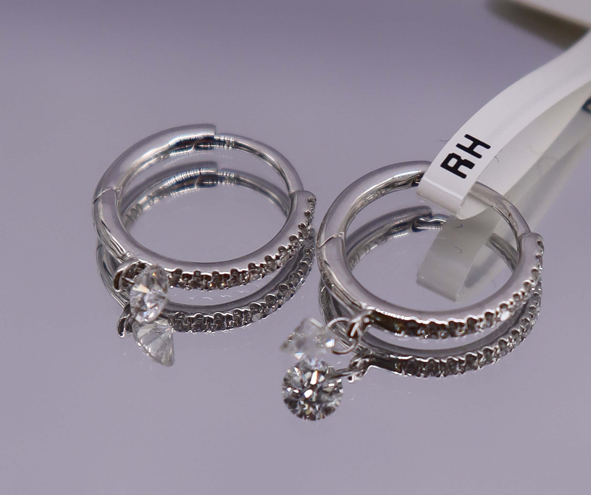 Luxury Promise 0.29ct Rose cut diamond single drop hoop earrings white gold E7767