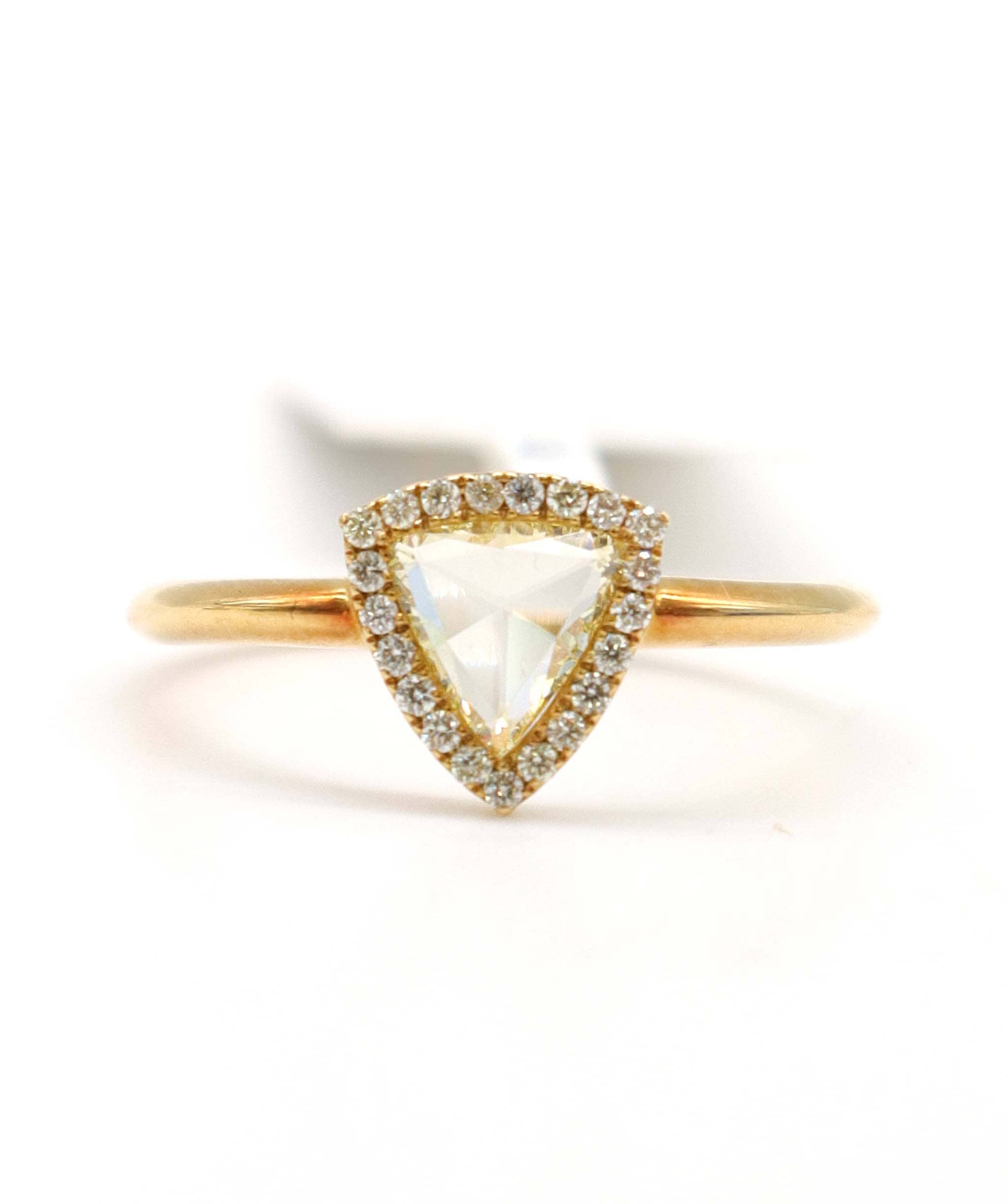 Luxury Promise 0.55CT FANCY TRIANGLE ROSECUT YELLOW SMALL DIAMOND RING SIZE 54 YG R2859
