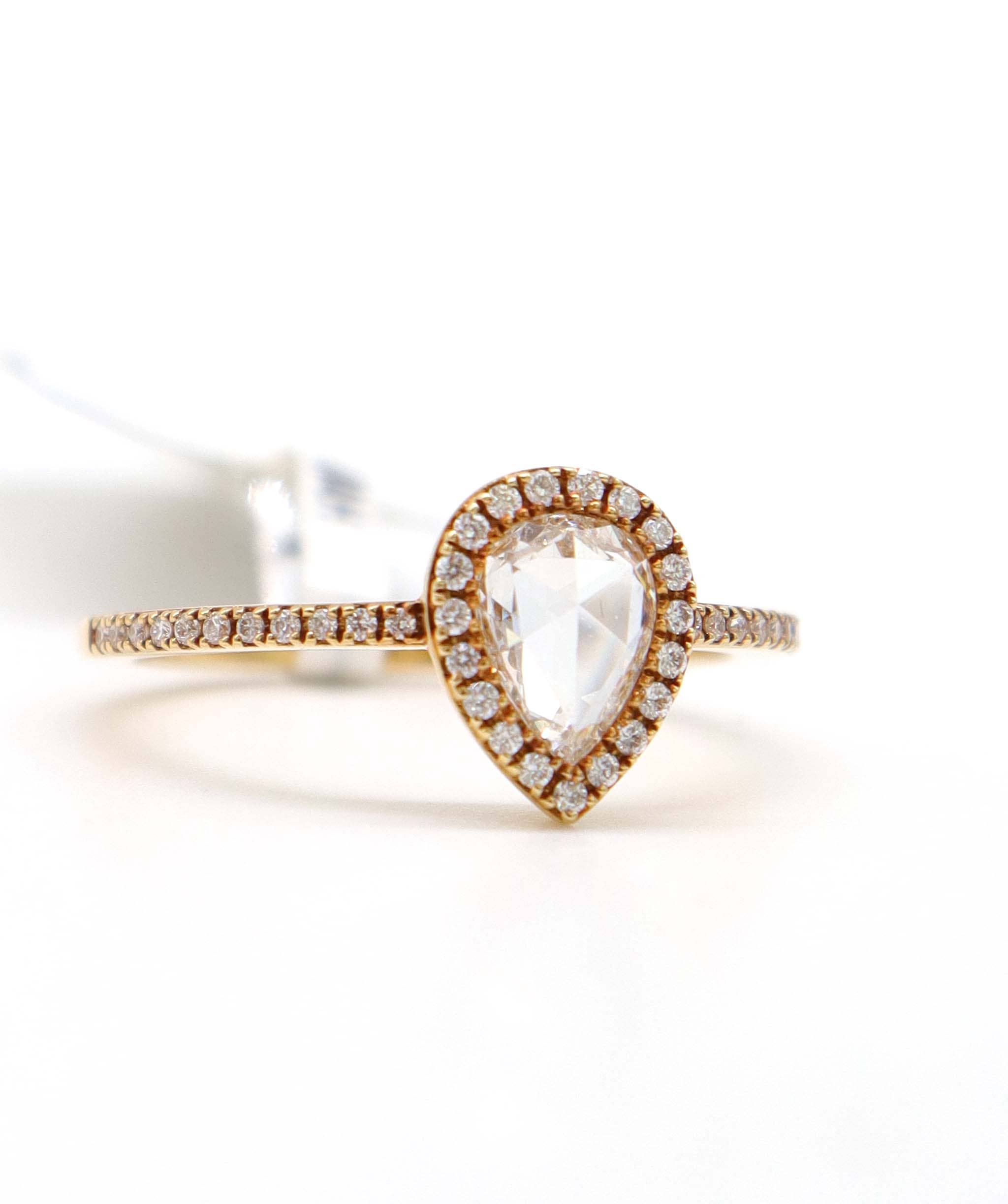 Luxury Promise 0.7CT WHITE ROSECUT PEAR SMALL DIAMONDS RING SIZE 54 YG R2489