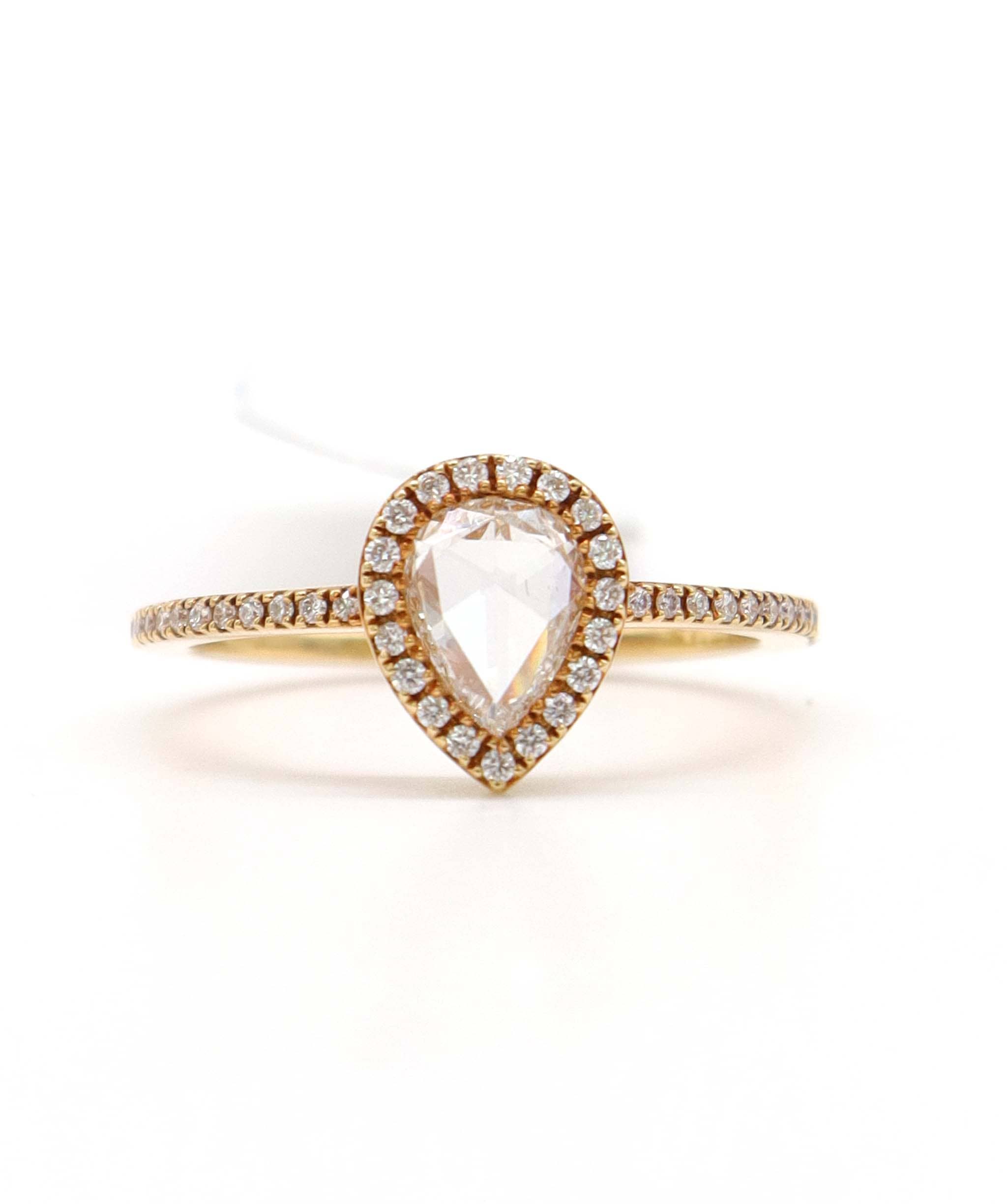 Luxury Promise 0.7CT WHITE ROSECUT PEAR SMALL DIAMONDS RING SIZE 54 YG R2489