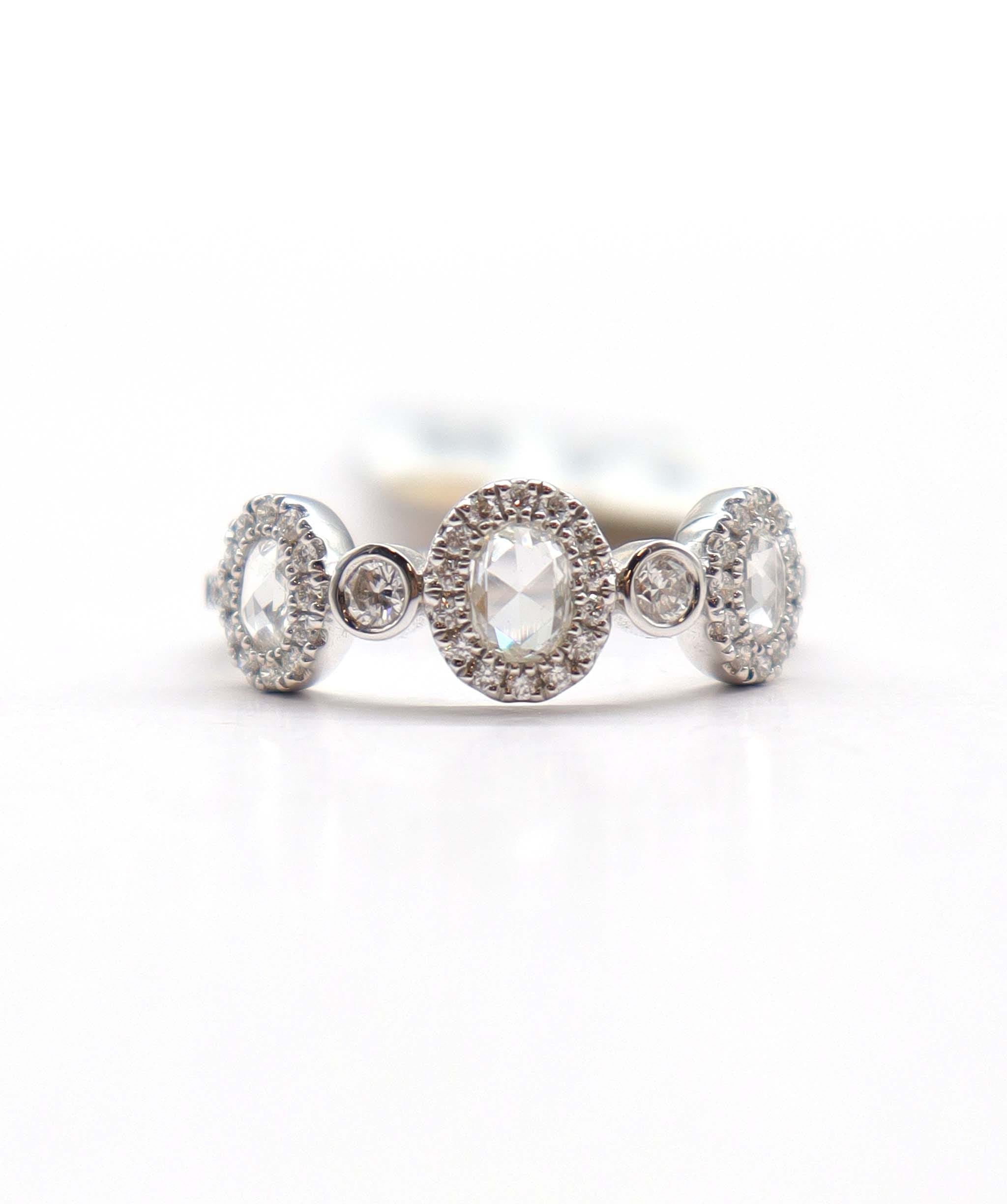 Luxury Promise 0.82ct SMALL DIAMONDS WHITE  PEAR ROSE CUT RING R2659