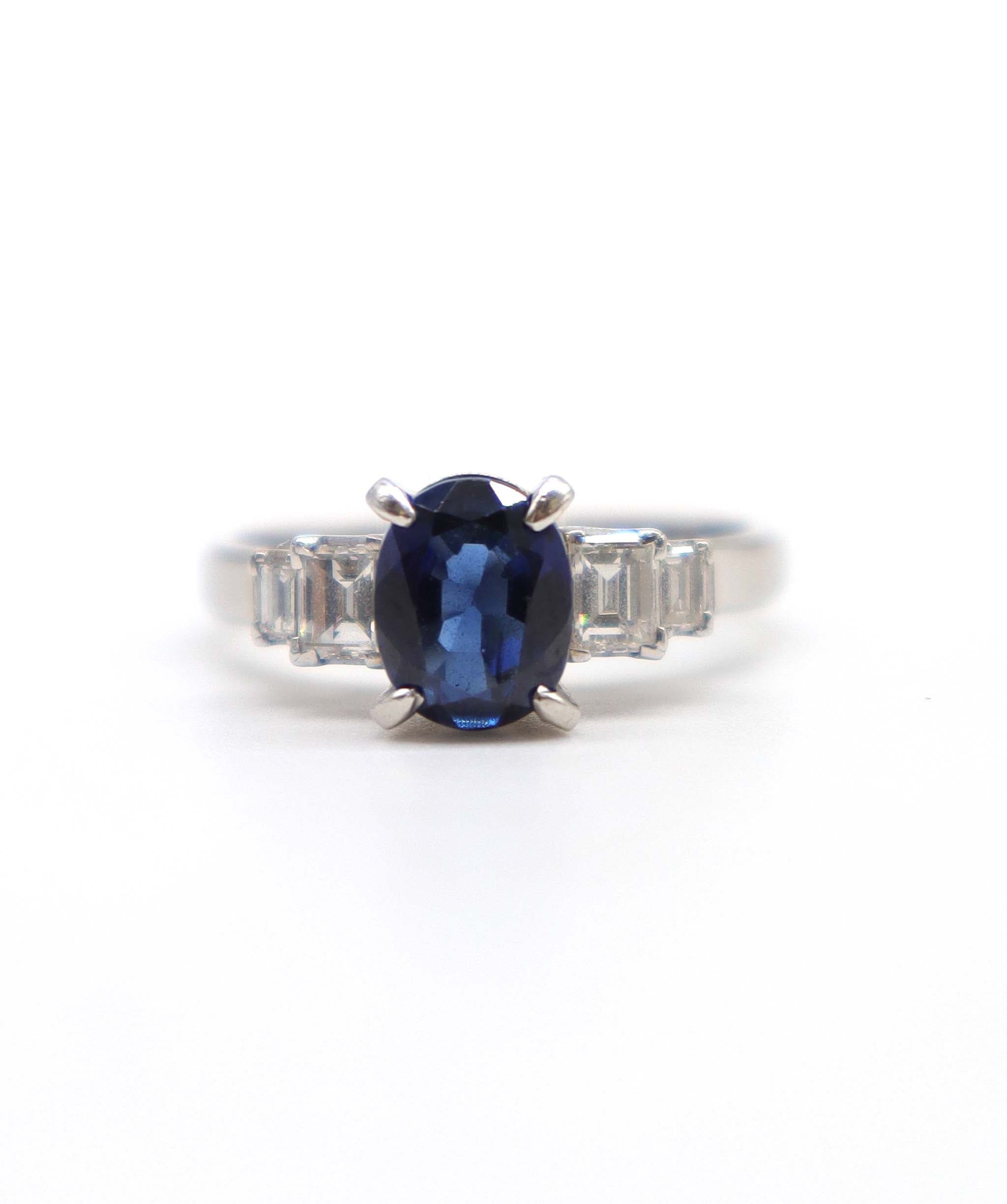 Luxury Promise 0.88ct sapphire 0.32ct diamond platinum size 52 ring DXBS4364